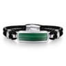 925 Sterling Silver Leather with Malachite ID Bracelet