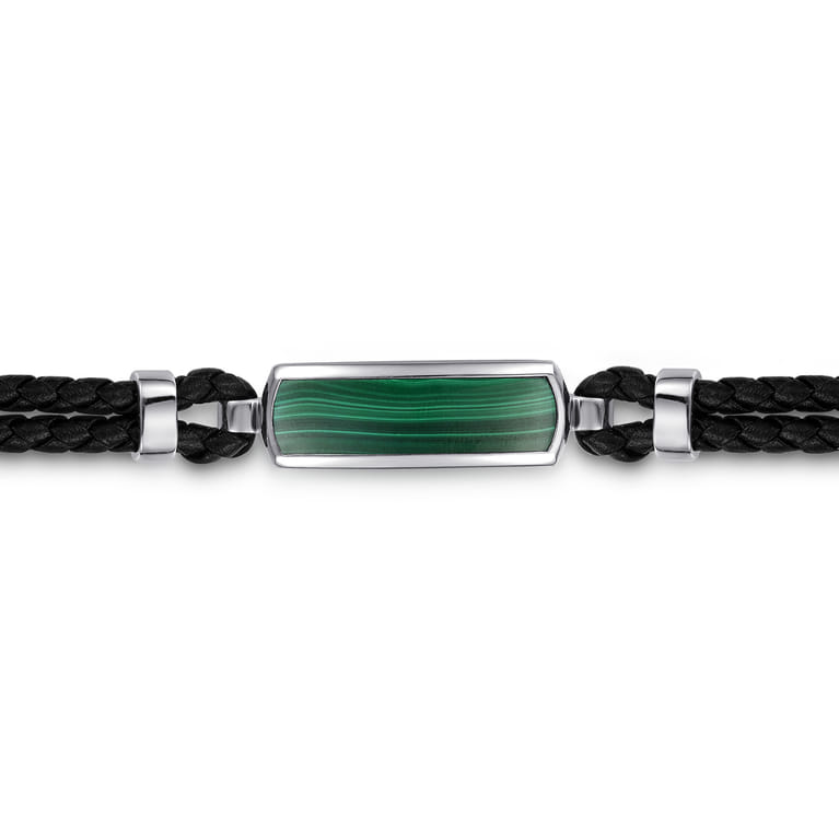 925 Sterling Silver Leather with Malachite ID Bracelet - Shot 2