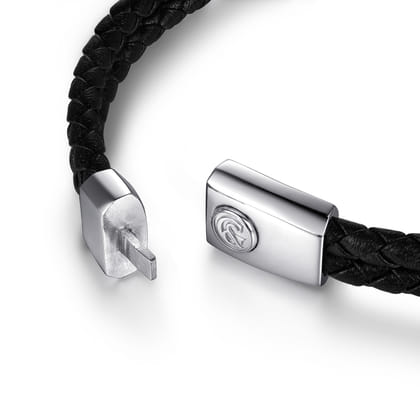 925 Sterling Silver Leather with Malachite ID Bracelet