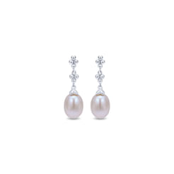 925 Sterling Silver Linear Pearl Drop Earrings