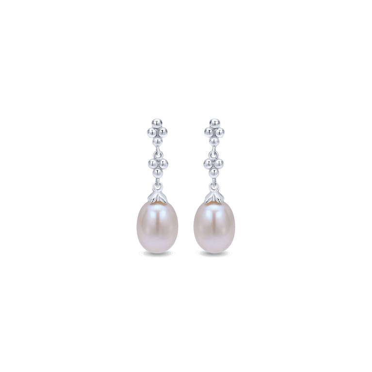 925 Sterling Silver Linear Pearl Drop Earrings - Shot 1