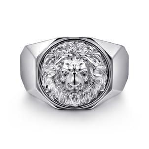 925 Sterling Silver Lion Head Ring in High Polished Finish