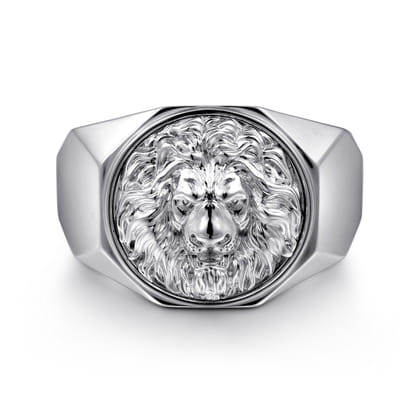 925 Sterling Silver Lion Head Ring in High Polished Finish