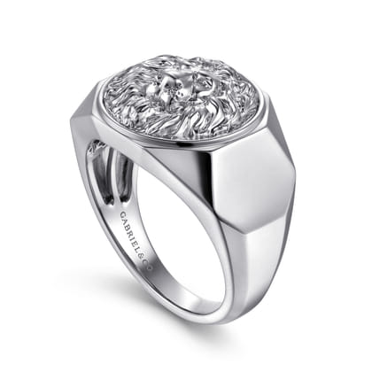 925 Sterling Silver Lion Head Ring in High Polished Finish