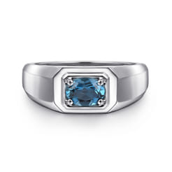 925 Sterling Silver London Blue Topaz Mens Ring