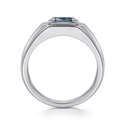 925 Sterling Silver London Blue Topaz Mens Ring