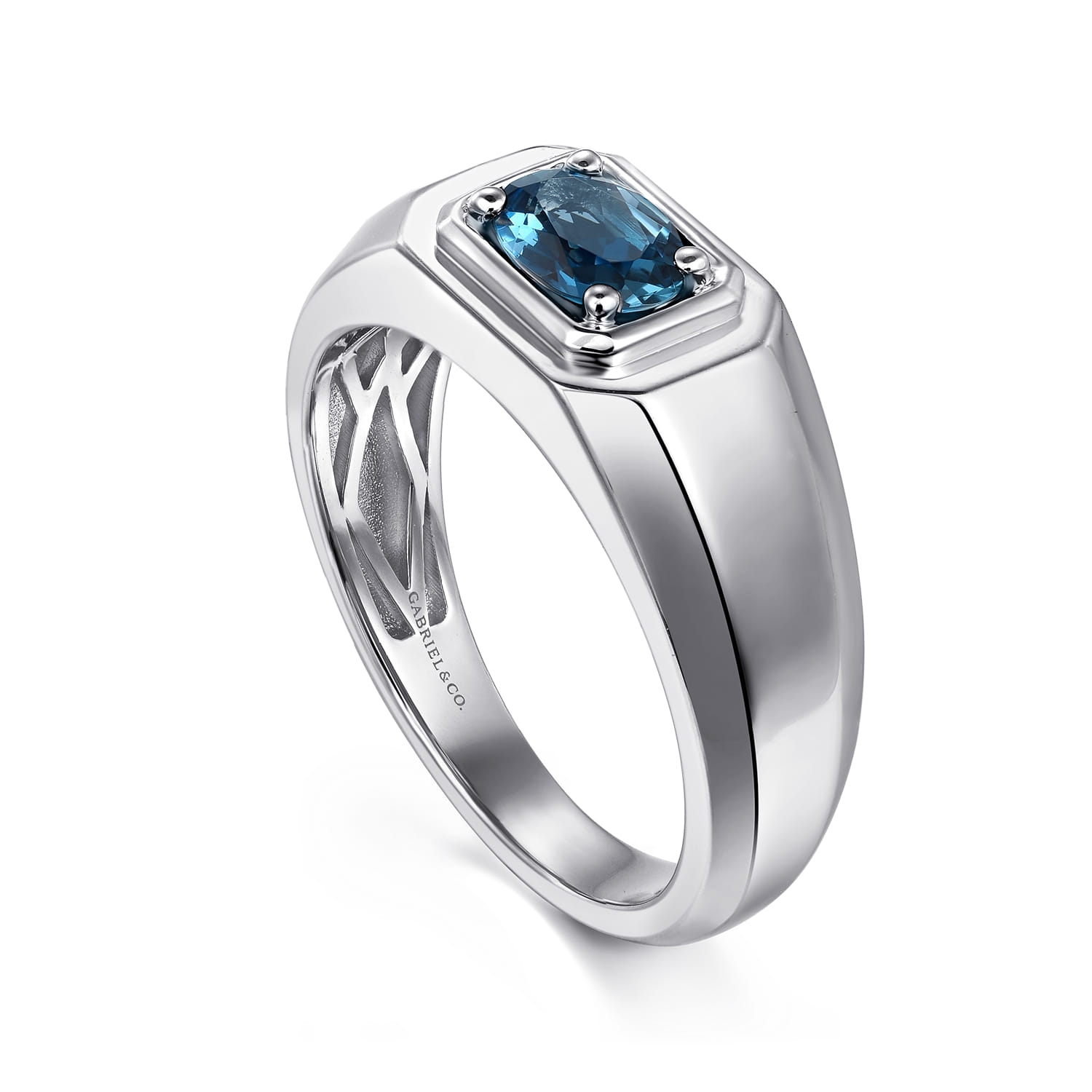 925 Sterling Silver London Blue Topaz Mens Ring - Shot 3