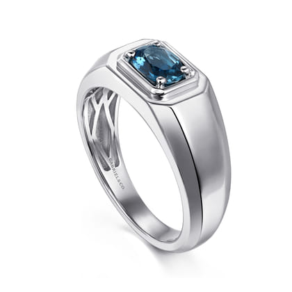 925 Sterling Silver London Blue Topaz Mens Ring