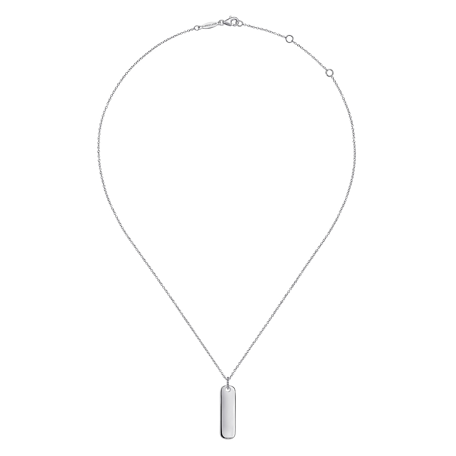 925 Sterling Silver Long Rectangular Pendant Necklace - Shot 2