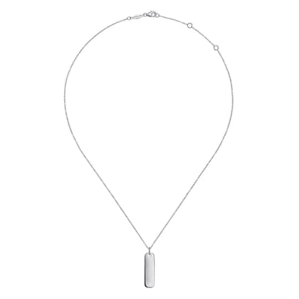 925 Sterling Silver Long Rectangular Pendant Necklace