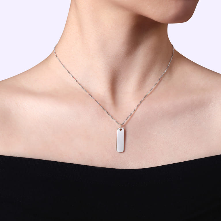 925 Sterling Silver Long Rectangular Pendant Necklace - Shot 3