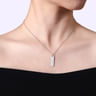 925 Sterling Silver Long Rectangular Pendant Necklace