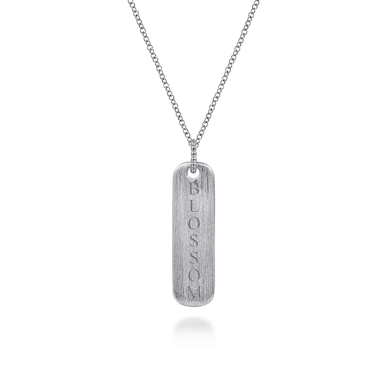 925 Sterling Silver Long Rectangular Pendant Necklace