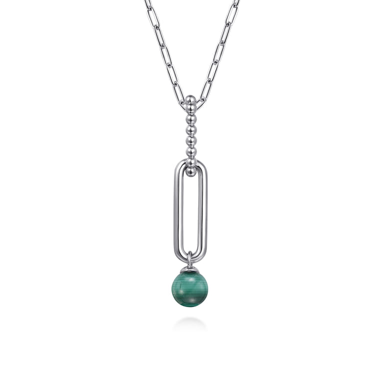 925 Sterling Silver Malachite Bujukan Drop Necklace - Shot 1