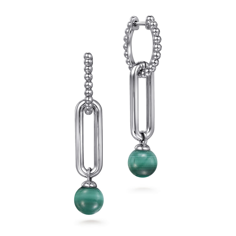 925 Sterling Silver Malachite Bujukan Huggie Drop Earrings - Shot 1