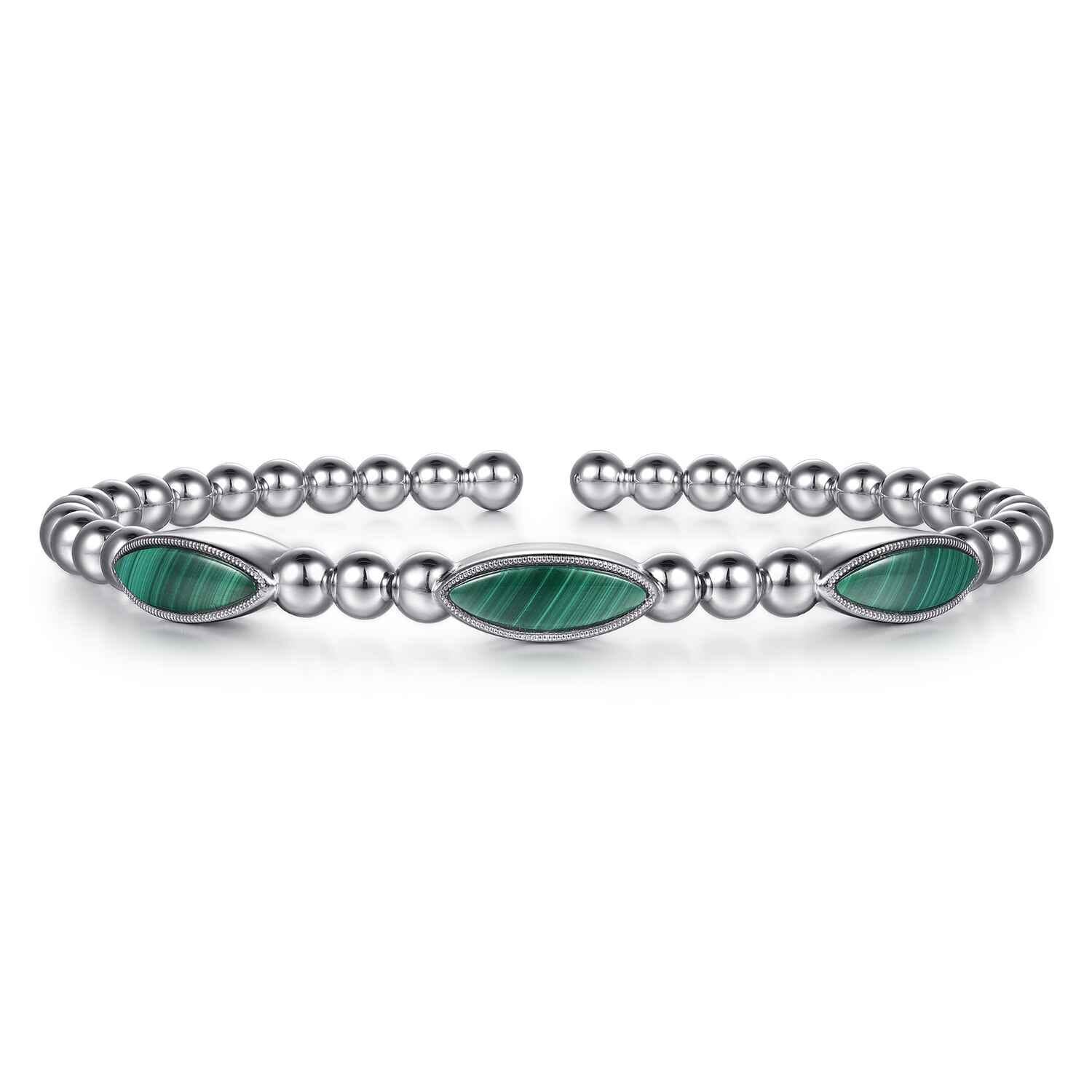 925 Sterling Silver Malachite Station Bujukan Split Bangle Bracelet - Shot 1