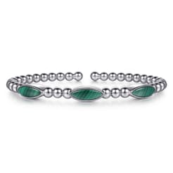 925 Sterling Silver Malachite Station Bujukan Split Bangle Bracelet