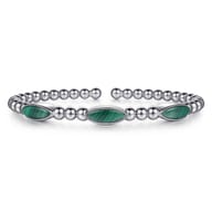 925 Sterling Silver Malachite Station Bujukan Split Bangle Bracelet