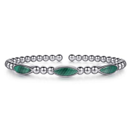 925 Sterling Silver Malachite Station Bujukan Split Bangle Bracelet