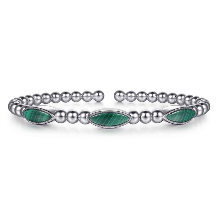 925 Sterling Silver Malachite Station Bujukan Split Bangle Bracelet - Shot 1