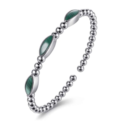 925 Sterling Silver Malachite Station Bujukan Split Bangle Bracelet