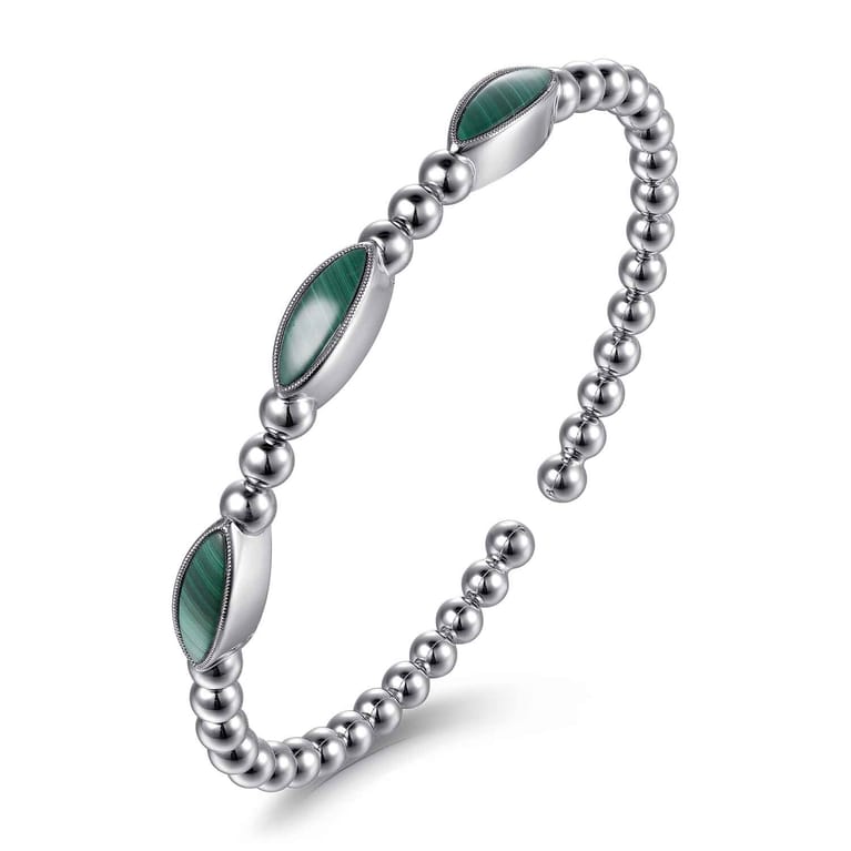 925 Sterling Silver Malachite Station Bujukan Split Bangle Bracelet - Shot 2