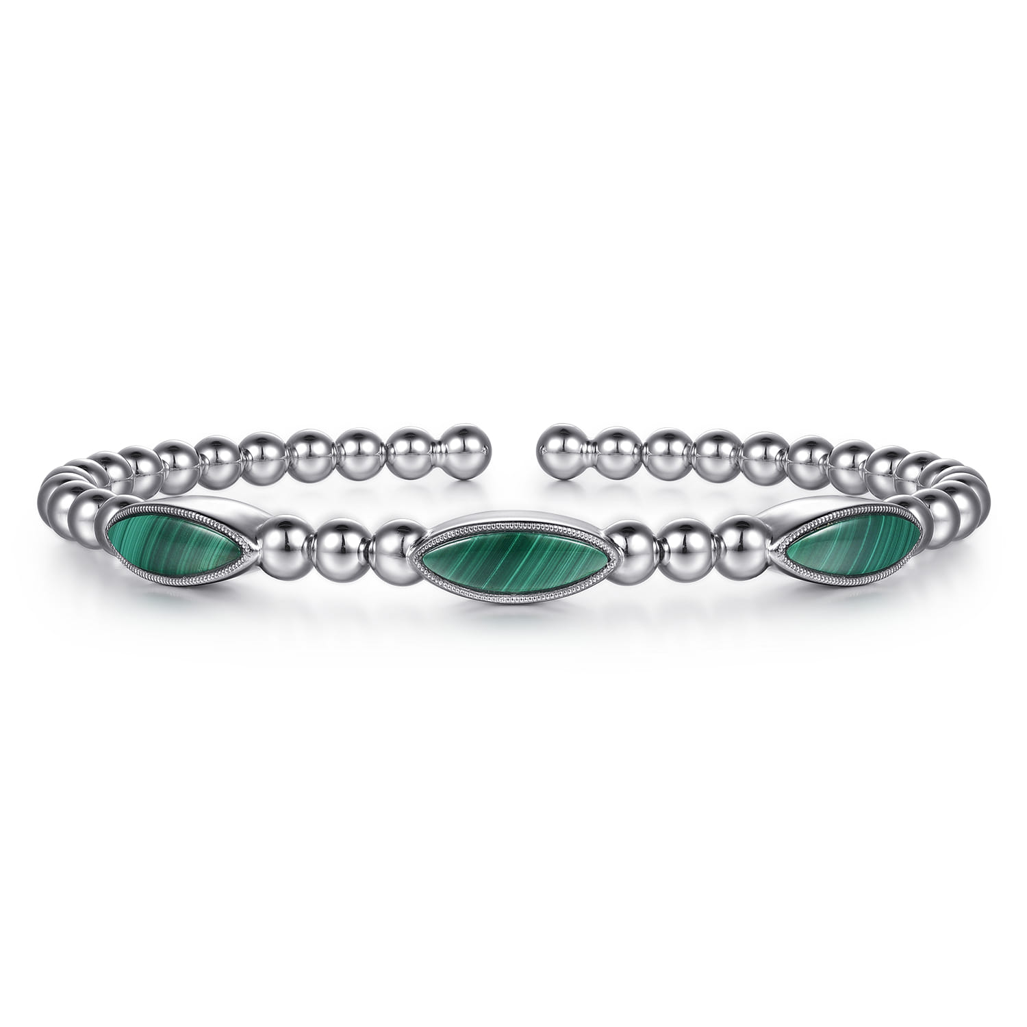 925 Sterling Silver Malachite Station Bujukan Split Bangle Bracelet - Shot 1
