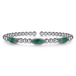 925 Sterling Silver Malachite Station Bujukan Split Bangle Bracelet