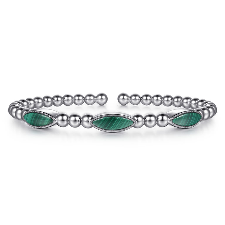 925 Sterling Silver Malachite Station Bujukan Split Bangle Bracelet - Shot 1