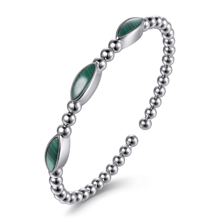 925 Sterling Silver Malachite Station Bujukan Split Bangle Bracelet - Shot 2