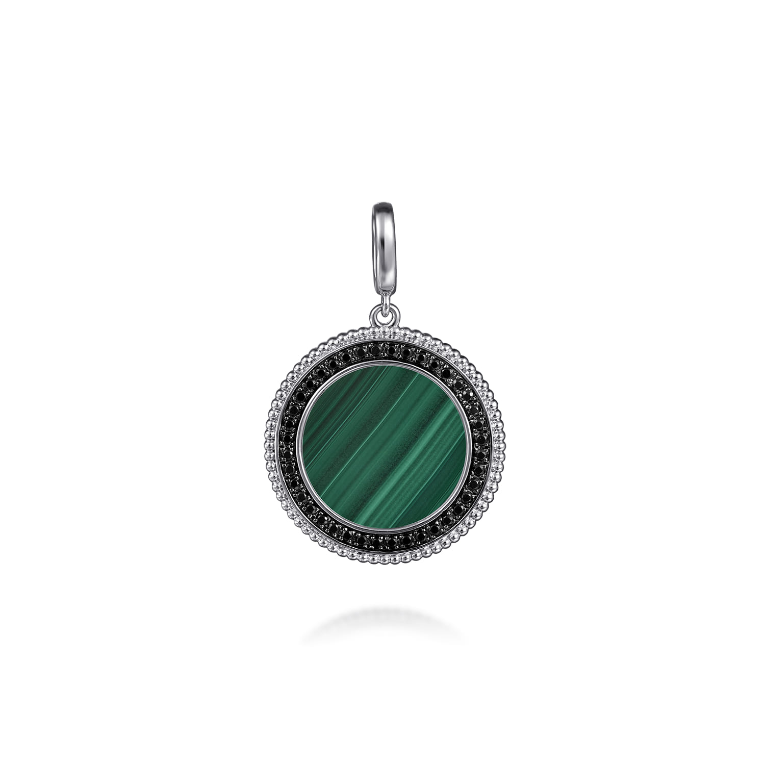 925 Sterling Silver Malachite and Black Spinel Bujukan Medallion Pendant in size 24mm With Detachable Bail - Shot 1