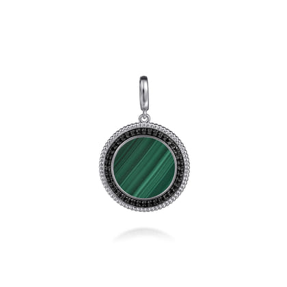 925 Sterling Silver Malachite and Black Spinel Bujukan Medallion Pendant in size 24mm With Detachable Bail