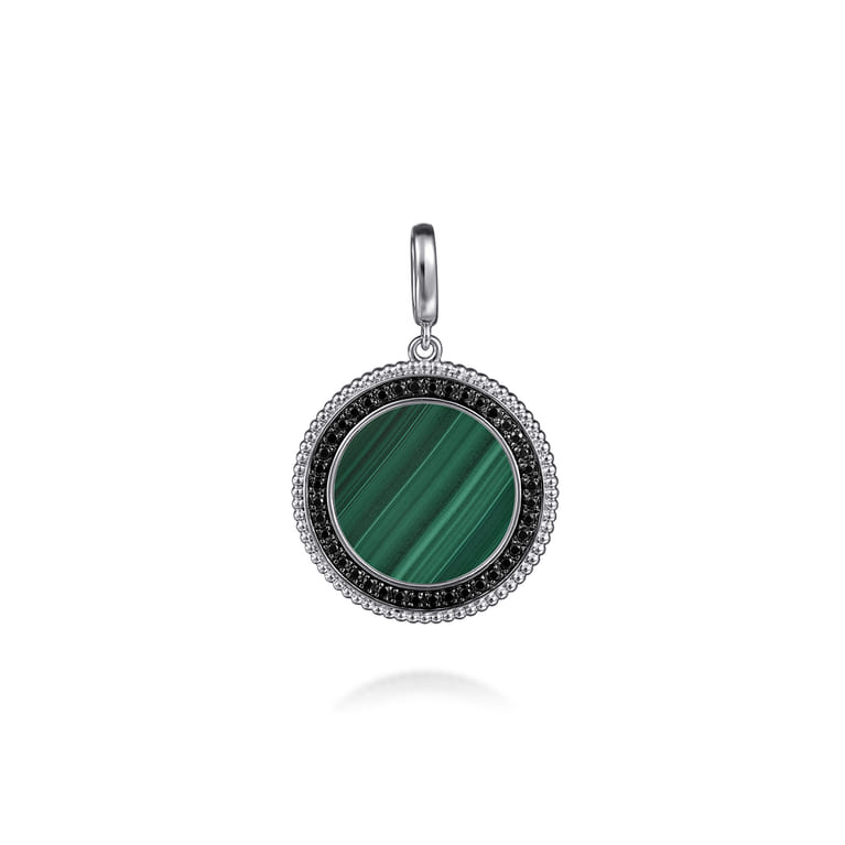 925 Sterling Silver Malachite and Black Spinel Bujukan Medallion Pendant in size 24mm With Detachable Bail - Shot 1