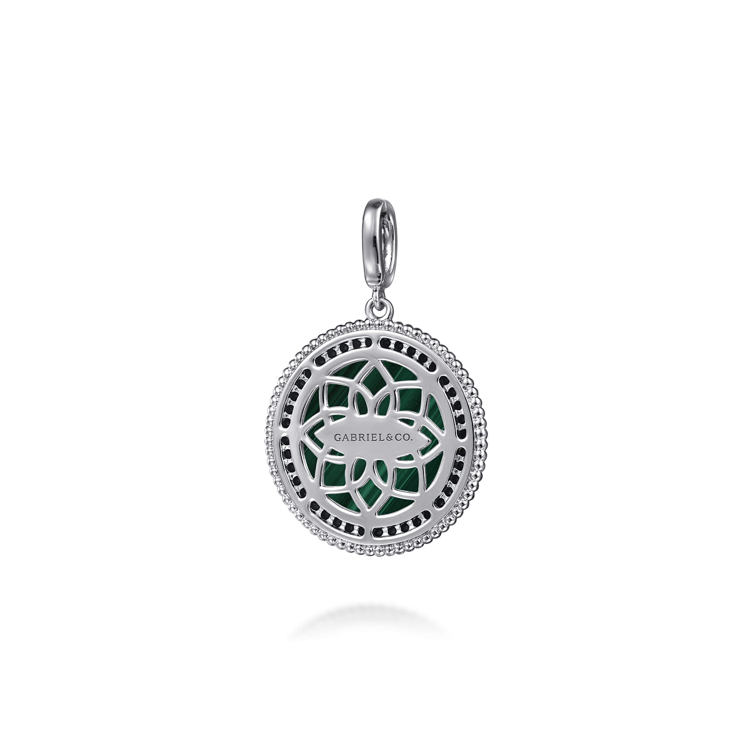 925 Sterling Silver Malachite and Black Spinel Bujukan Medallion Pendant in size 24mm With Detachable Bail - Shot 2