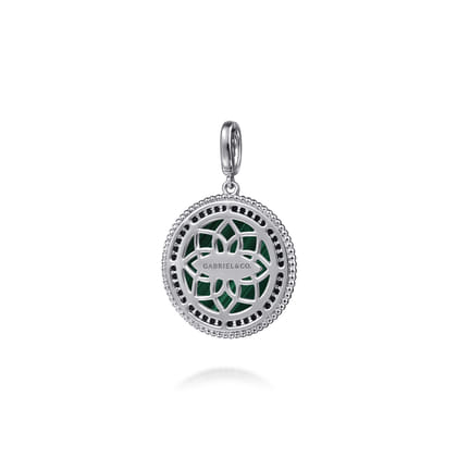 925 Sterling Silver Malachite and Black Spinel Bujukan Medallion Pendant in size 24mm With Detachable Bail
