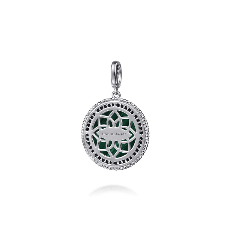 925 Sterling Silver Malachite and Black Spinel Bujukan Medallion Pendant in size 24mm With Detachable Bail - Shot 2