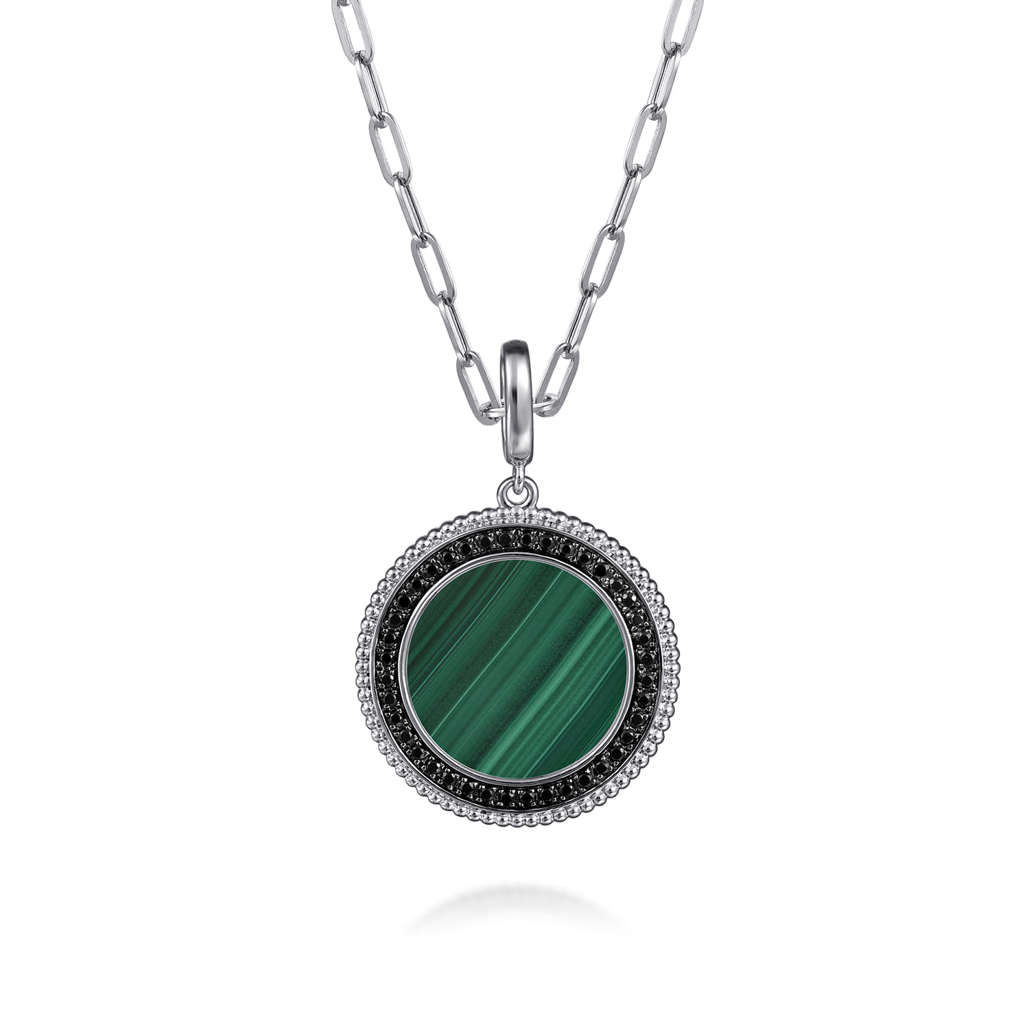 925 Sterling Silver Malachite and Black Spinel Bujukan Medallion Pendant in size 24mm With Detachable Bail - Shot 3