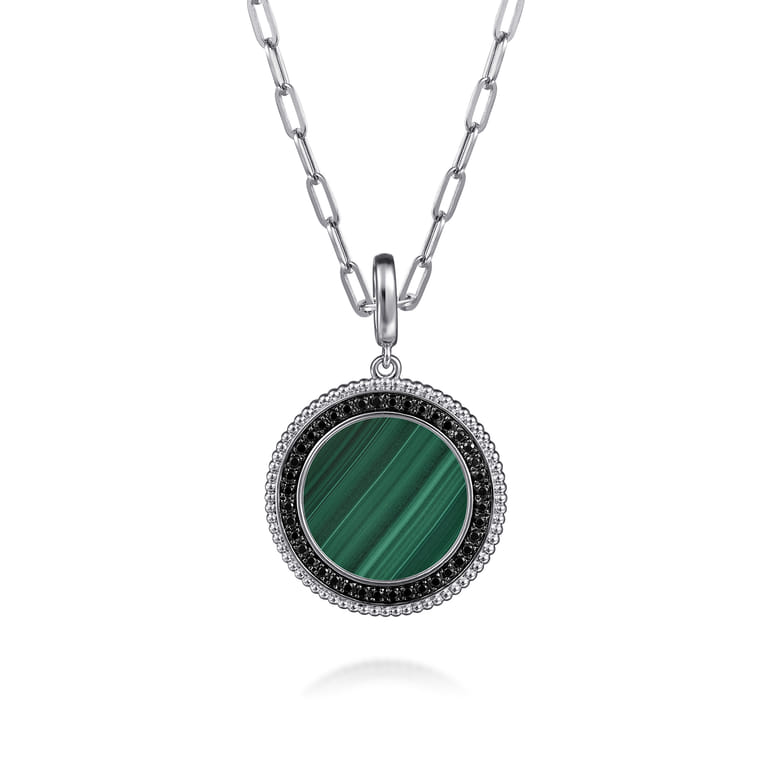 925 Sterling Silver Malachite and Black Spinel Bujukan Medallion Pendant in size 24mm With Detachable Bail - Shot 3