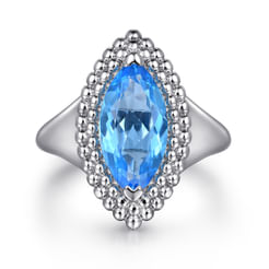 925 Sterling Silver Marquise Shape London Blue Topaz Bujukan Fashion Ladies Ring 