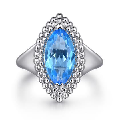925 Sterling Silver Marquise Shape London Blue Topaz Bujukan Fashion Ladies Ring