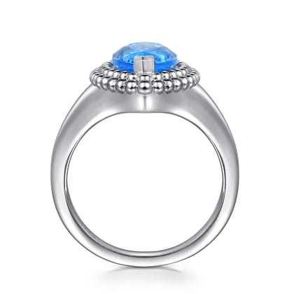 925 Sterling Silver Marquise Shape London Blue Topaz Bujukan Fashion Ladies Ring