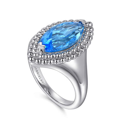 925 Sterling Silver Marquise Shape London Blue Topaz Bujukan Fashion Ladies Ring