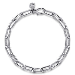 925 Sterling Silver Men's Hollow Link Paperclip Chain Bracelet