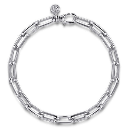 925 Sterling Silver Men's Hollow Link Paperclip Chain Bracelet