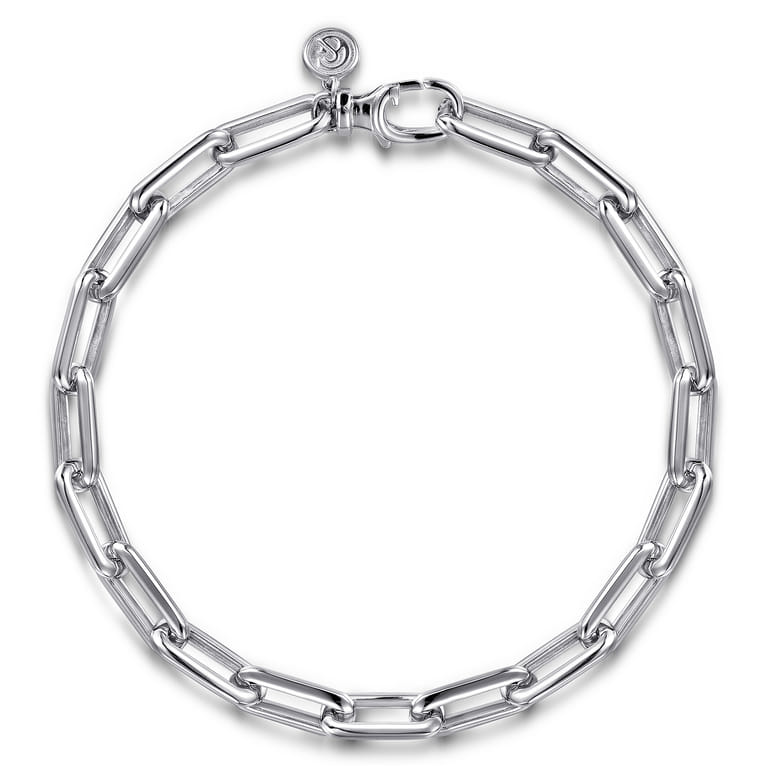 925 Sterling Silver Men's Hollow Link Paperclip Chain Bracelet - Shot 1