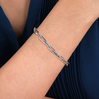 925 Sterling Silver Men's Hollow Link Paperclip Chain Bracelet
