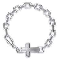 925 Sterling Silver Men's Mix Faceted Link Chain Bracelet with Cross