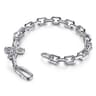 925 Sterling Silver Men's Mix Faceted Link Chain Bracelet with Cross
