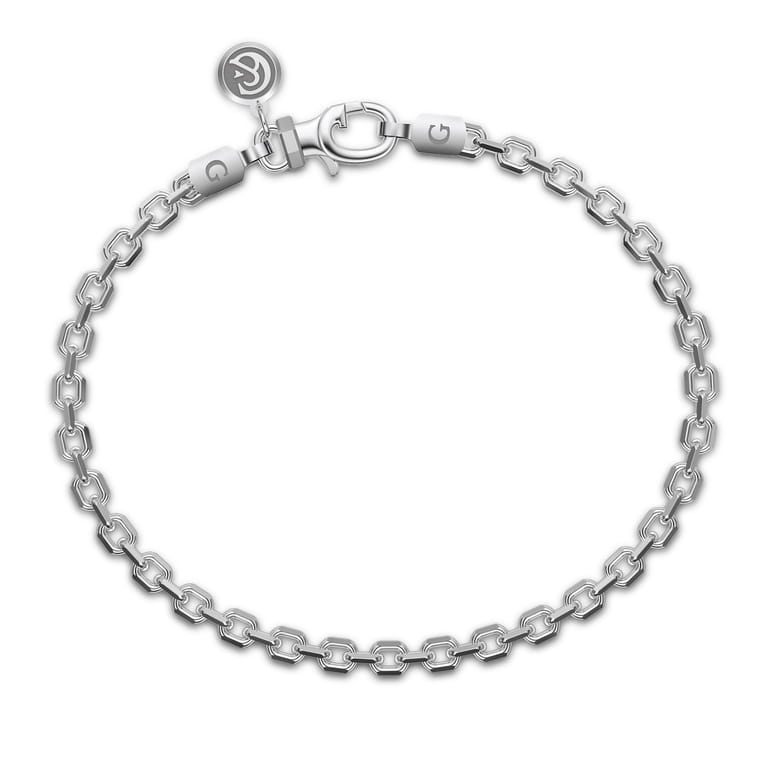 925 Sterling Silver Men's Solid Link Chain Bracelet  - Shot 1