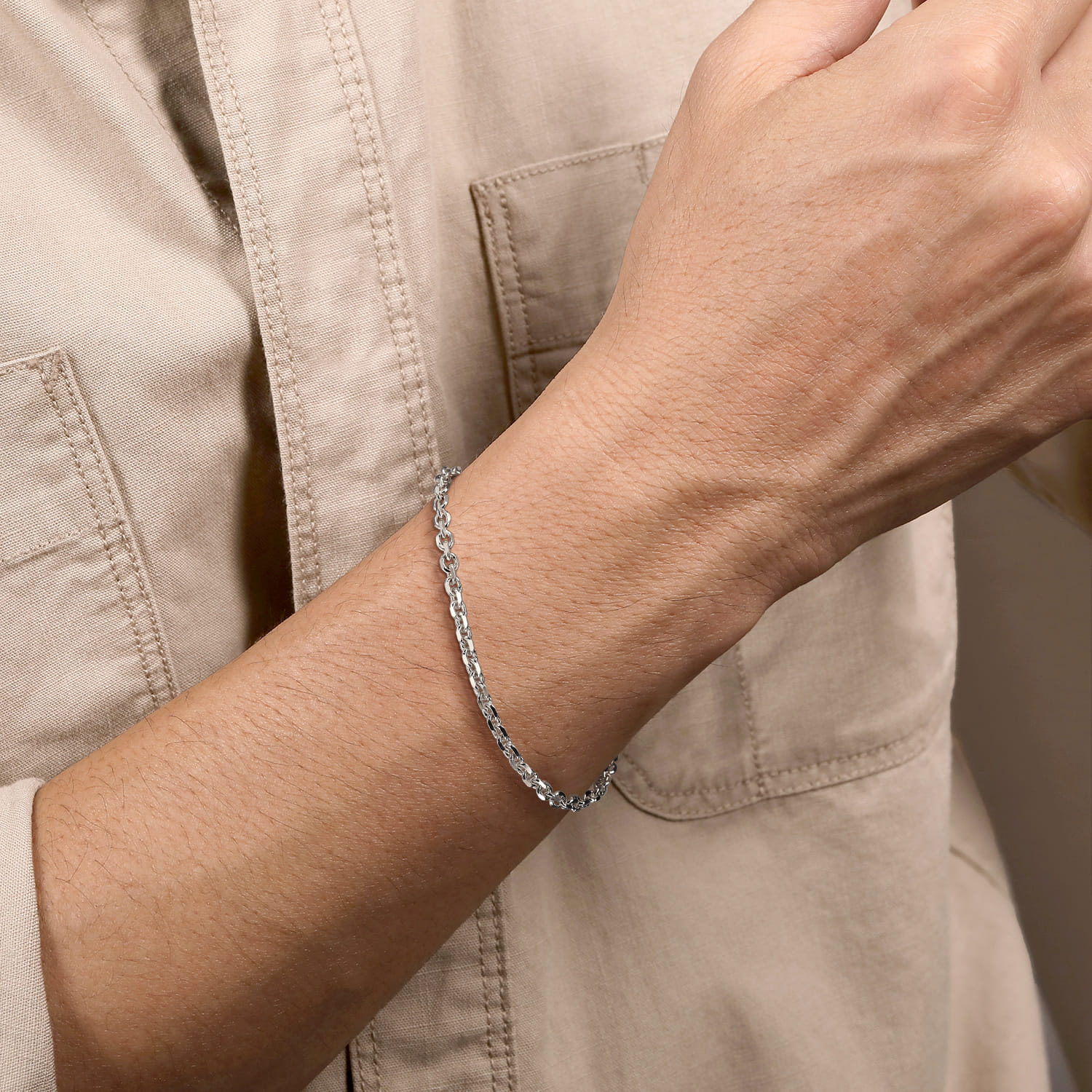 925 Sterling Silver Men's Solid Link Chain Bracelet - Shot 3